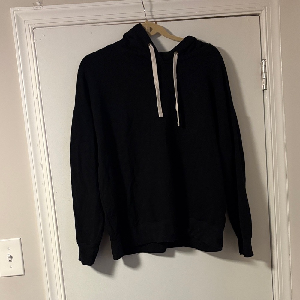 Black Hoodie with White Drawstrings